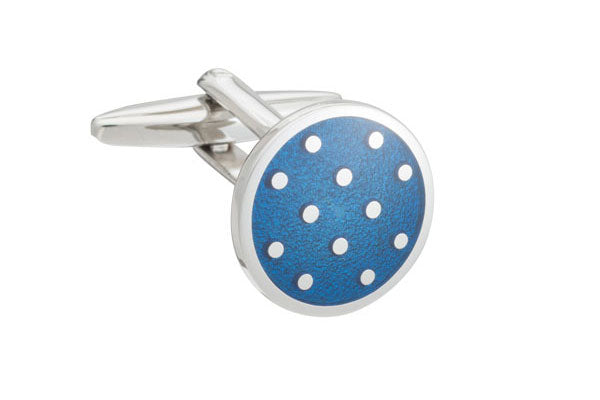 Blue Enamel Round Polka Dot Cufflinks by Elizabeth Parker