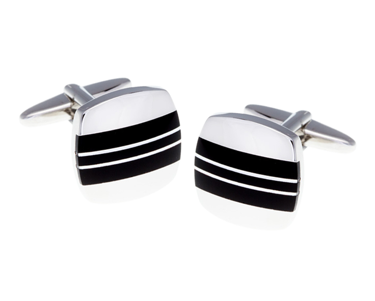 Onyx Silver Striped Cufflinks
