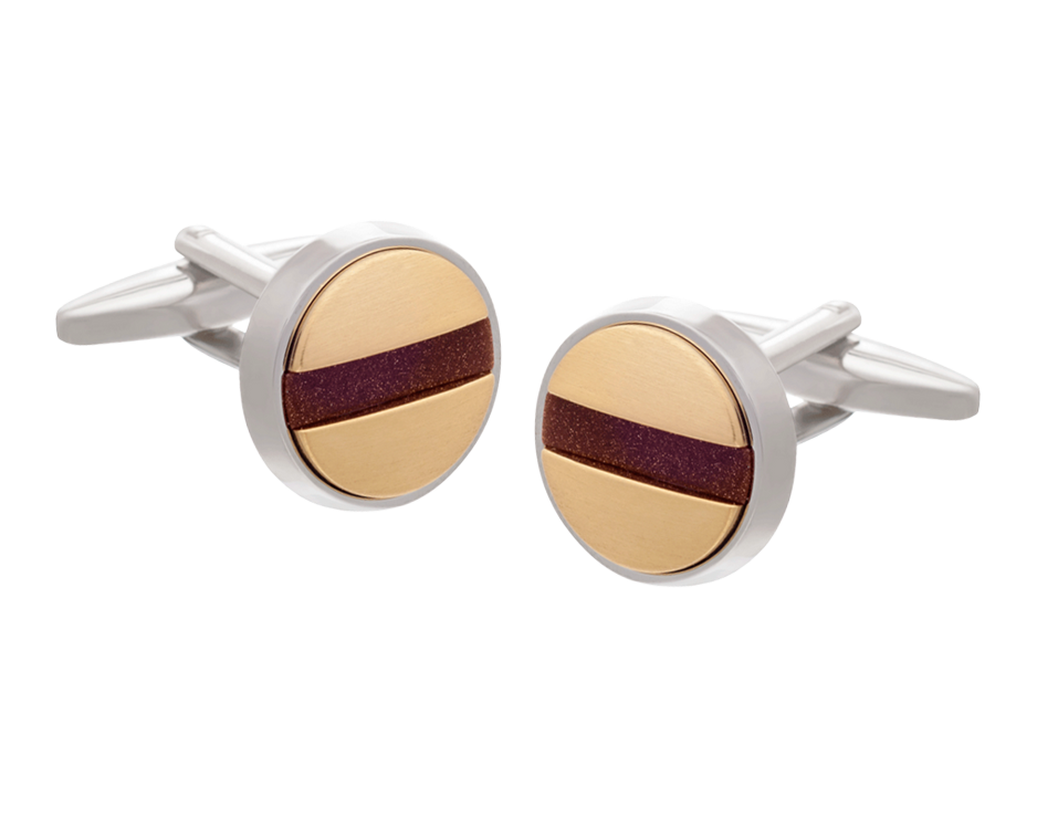 Slotted Screw Gold Plate Brown Goldstone Cufflinks