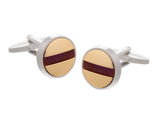 Slotted Screw Gold Plate Brown Goldstone Cufflinks