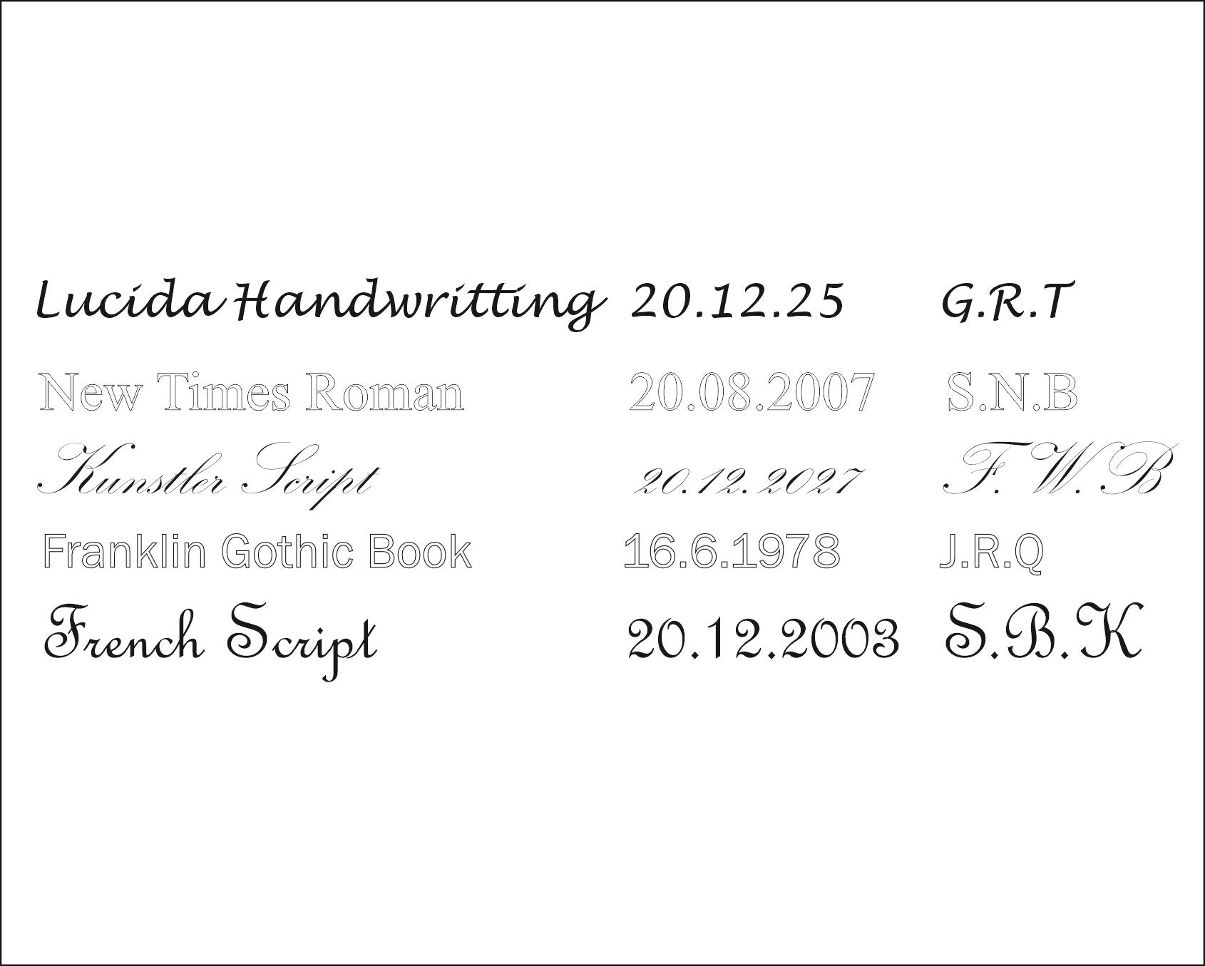 Comparison of different  engraving font styles