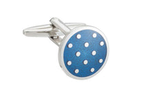Load image into Gallery viewer, Blue Enamel Round Polka Dot Cufflinks by Elizabeth Parker
