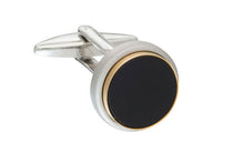 Load image into Gallery viewer, Black Onyx Brushed Metal Round Cufflinks By Elizabeth Parker
