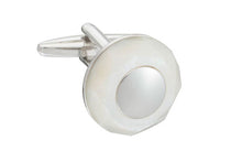 Load image into Gallery viewer, Faceted mother of pearl round cufflinks with metal centre by Elizabeth Parker
