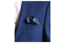 Load image into Gallery viewer, Red Diamonds For Ever Silk Pocket Square By Elizabeth Parker in Jacket Pocket

