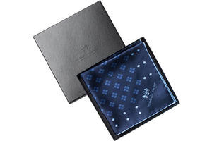 Blue Diamonds For Ever Silk Pocket Square in gift box By Elizabeth Parker