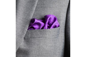 Check Grid Purple Silk Pocket Square in jacket pocket by Elizabeth Parker