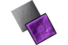 Load image into Gallery viewer, Check Grid Purple Silk Pocket Square in gift box by Elizabeth Parker
