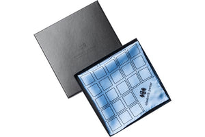 Check Grid Sky Blue Silk Pocket Square in gift box by Elizabeth Parker