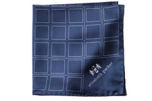 Load image into Gallery viewer, Check Grid Navy Silk Pocket Square by Elizabeth Parker
