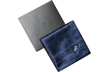 Load image into Gallery viewer, Check Grid Navy Silk Pocket Square by Elizabeth Parker in gift box
