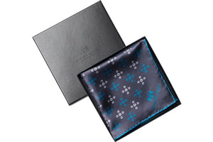 Teal Revolving Knot Silk Pocket Square by Elizabeth Parker in gift box