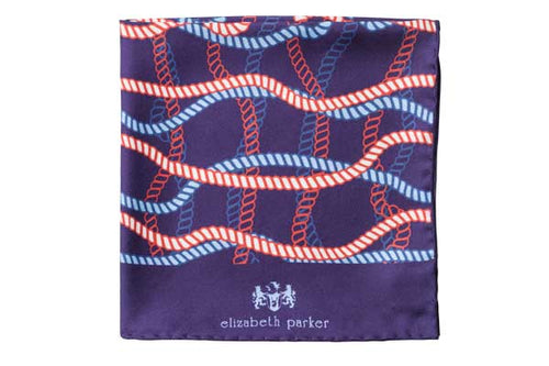 Red White and Blue Rope Twist Silk Pocket Square by Elizabeth Parker