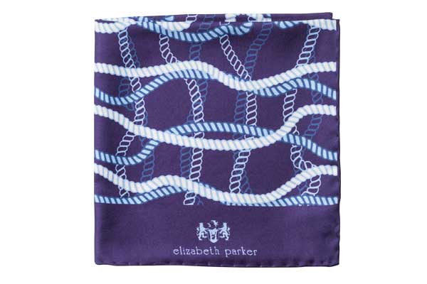 Blue and White Rope Twist Silk Pocket Square By Elizabeth Parker