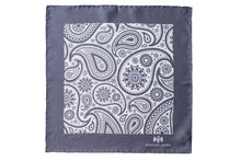 Load image into Gallery viewer, Paisley Swirl Silk Pocket Square Light and Dark Grey by Elizabeth Parker

