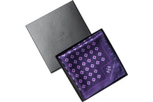 Load image into Gallery viewer, Purple Daisy Do Silk Pocket Square by Elizabeth Parker in gift box
