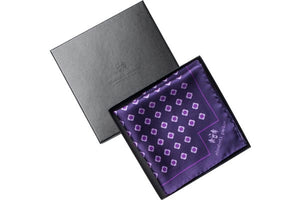 Purple Daisy Do Silk Pocket Square by Elizabeth Parker in gift box