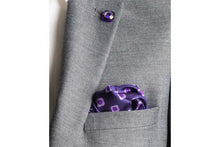 Load image into Gallery viewer, Purple Daisy Do Silk Pocket Square by Elizabeth Parker in jacket pocket
