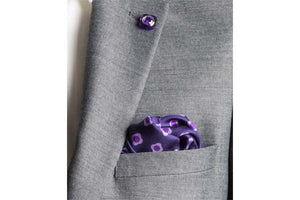 Purple Daisy Do Silk Pocket Square by Elizabeth Parker in jacket pocket