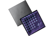 Load image into Gallery viewer, Blue Daisy Do Silk Pocket Square by Elizabeth Parker in gift box
