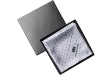 Load image into Gallery viewer, Grey Multi Dotty Silk Pocket Square in Gift Box By Elizabeth Parker

