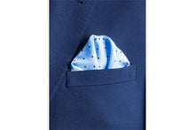 Load image into Gallery viewer, Sky Blue Multi Dotty Silk Pocket Square by Elizabeth Parker in jacket pocket
